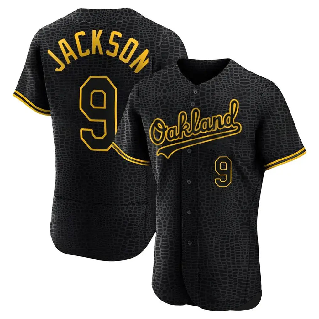 Athletics #9 Reggie Jackson Player Black Snake Skin City Limited Elite Home Game Ldoa Stitched Jerseys