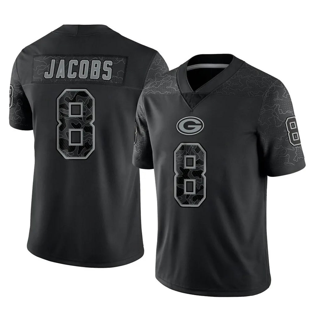 GB.Packers #8 Josh Jacobs Player Black Reflective Limited Home Game Ldoa Stitched Jerseys