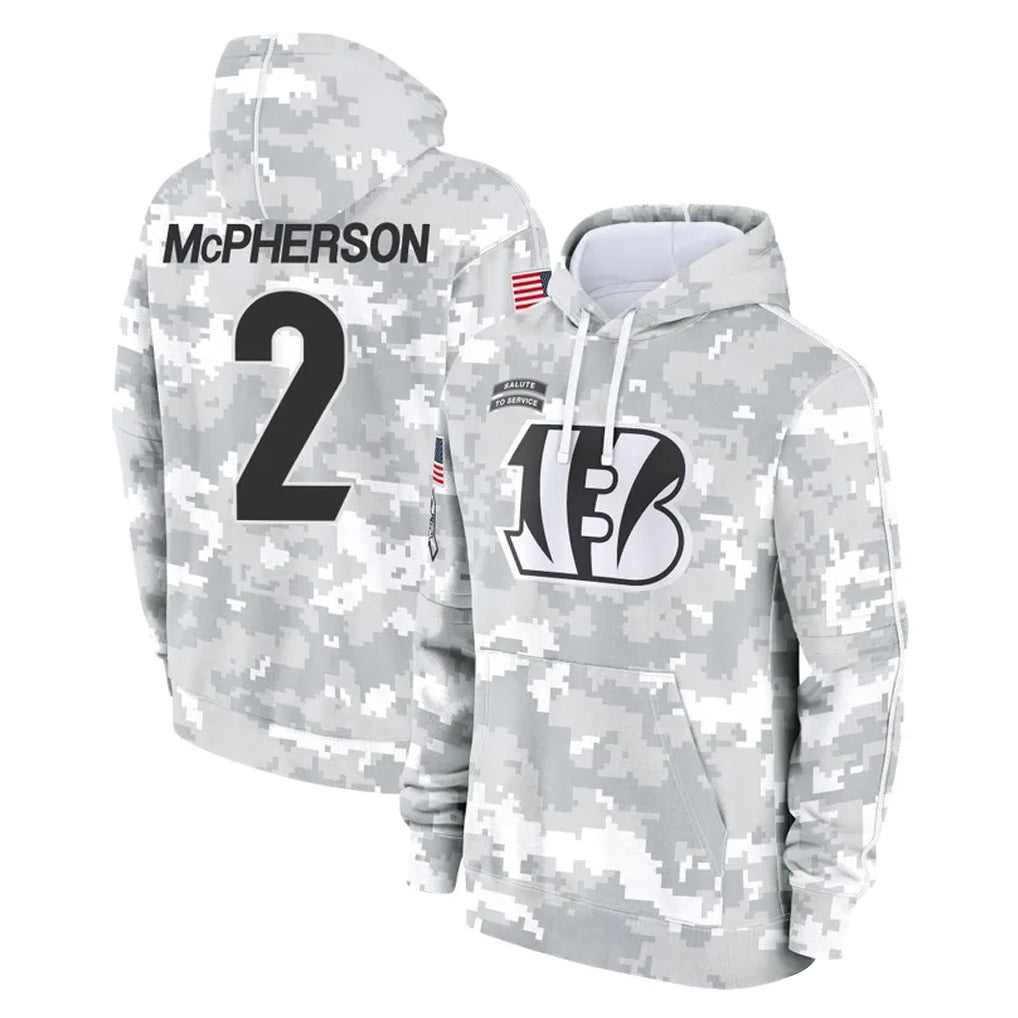 C.Bengals #2 Evan McPherson Player Arctic Camo Salute to Service Pullover Hoodie Limited Ldoa Stitched Jerseys