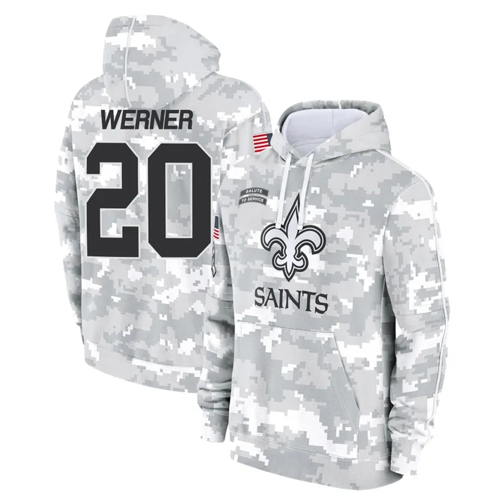 NO.Saints #20 Pete Werner Player Arctic Camo Salute to Service Pullover Hoodies Limited Game Ldoa Stitched Jerseys