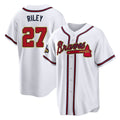 A.Braves #27 Austin Riley Player White Gold Home Game Ldoa Stitched Jerseys
