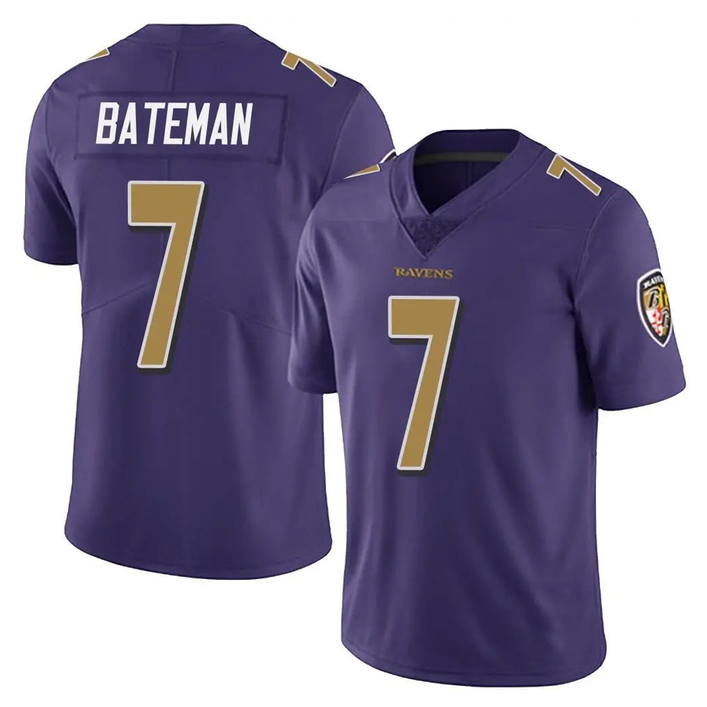 B.Ravens #7 Rashod Bateman Player Purple Color Rush Vapor Untouchable Limited Home Game Ldoa Stitched Jerseys