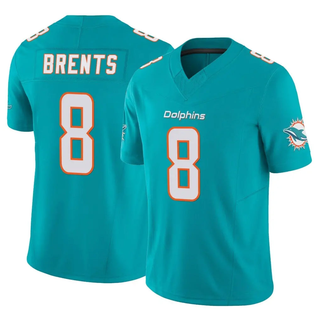 M.Dolphins #8 JuJu Brents Player Aqua Limited Vapor F.U.S.E. Home Game Ldoa Stitched Jerseys