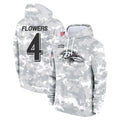 B.Ravens #4 Zay Flowers Player Arctic Camo Salute to Service Pullover Hoodie Ldoa Stitched Jerseys