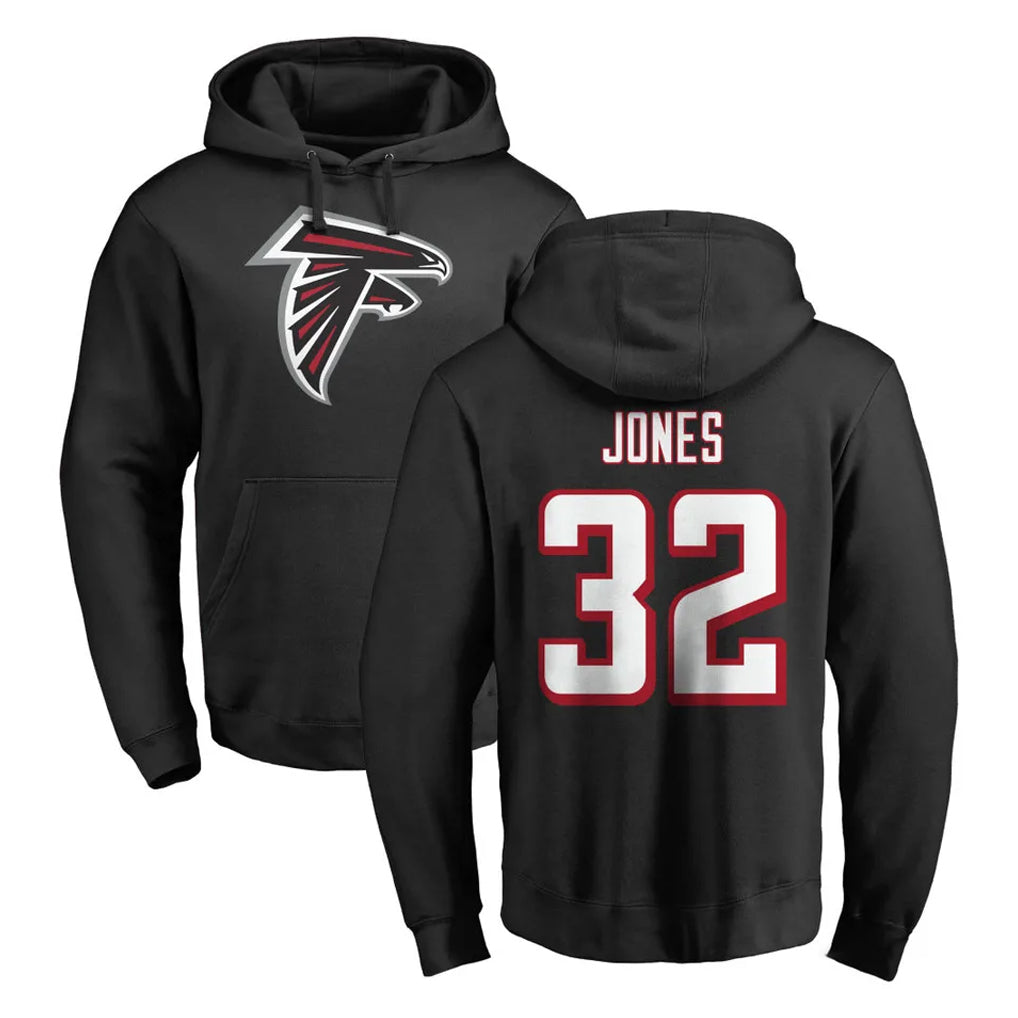 A.Falcons #32 Cash Jones Player Black LOGO Pullover Hoodies Home Game Ldoa Stitched Jerseys