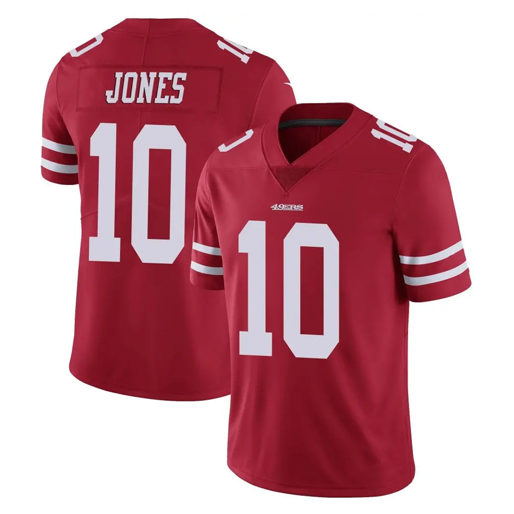 SF.49ers #10 Mac Jones Player Red Limited Vapor Untouchable Home Game Ldoa Stitched Jerseys