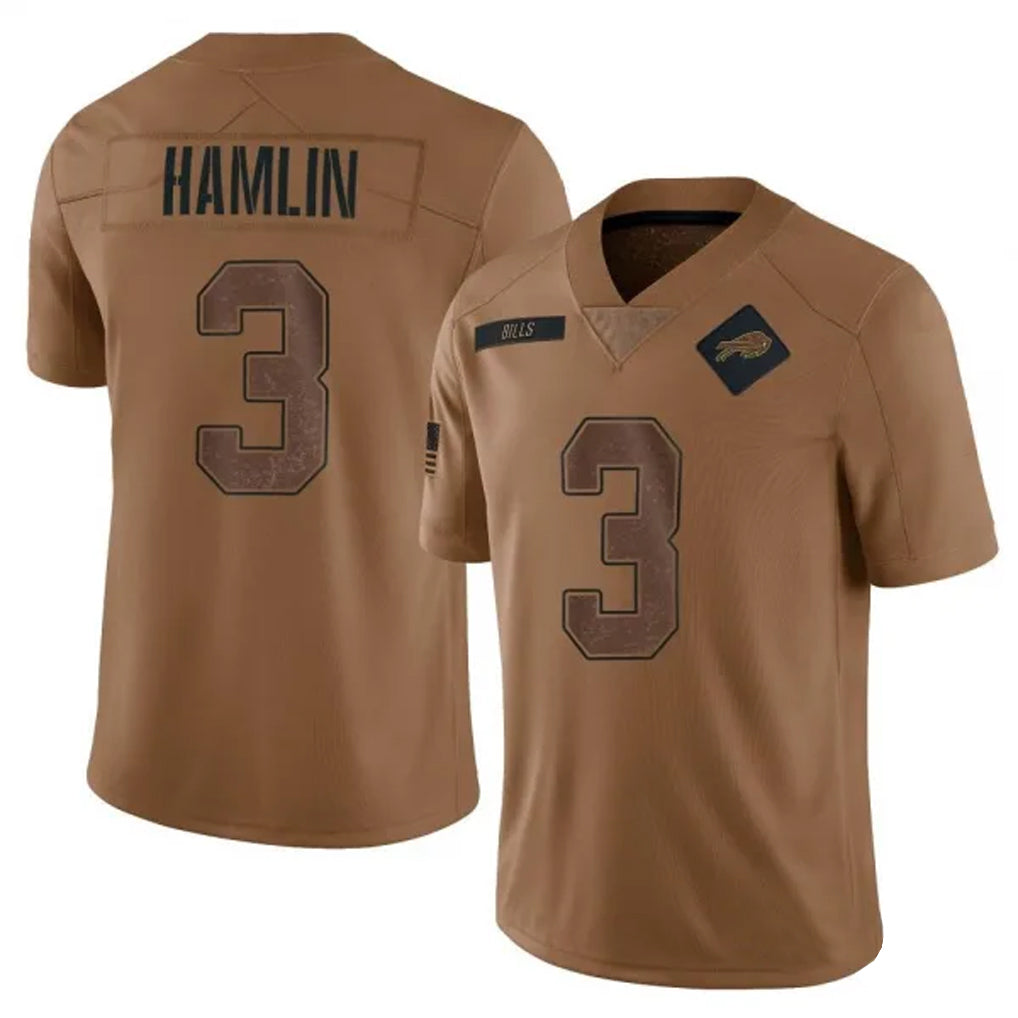 B.Bills #3 Damar Hamlin Player Brown Salute To Service Limited Ldoa Stitched Jerseys