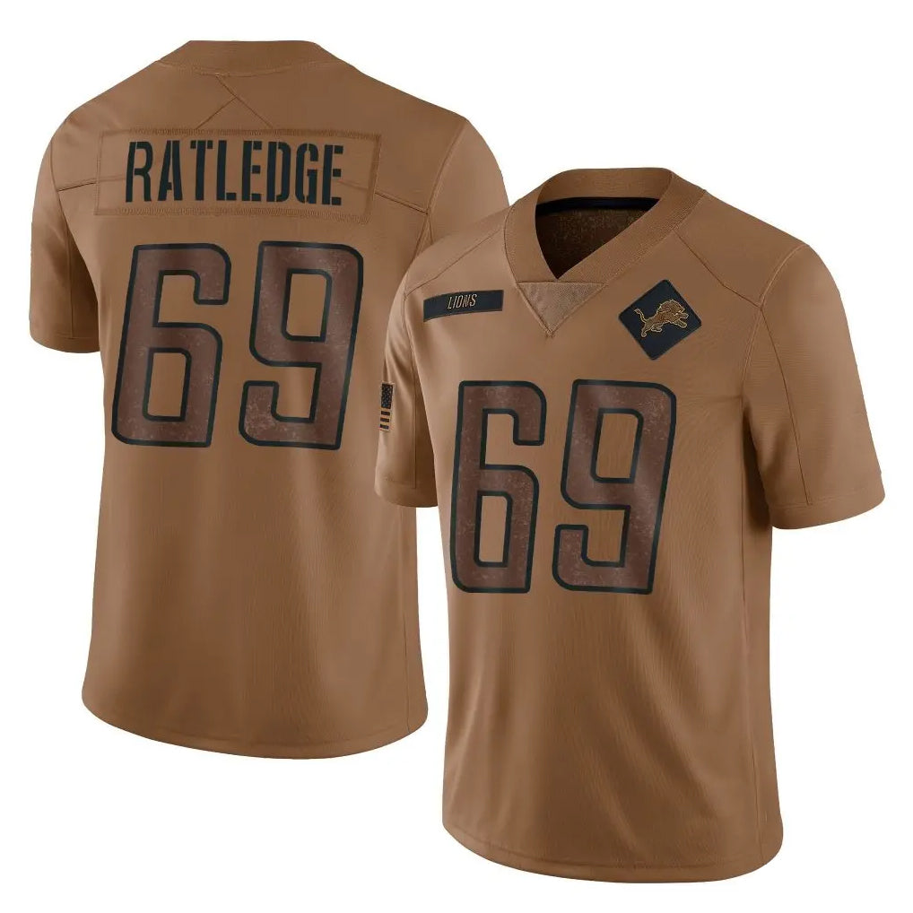 D.Lions #69 Tate Ratledge Player Brown Salute To Service Limited Ldoa Stitched Jerseys