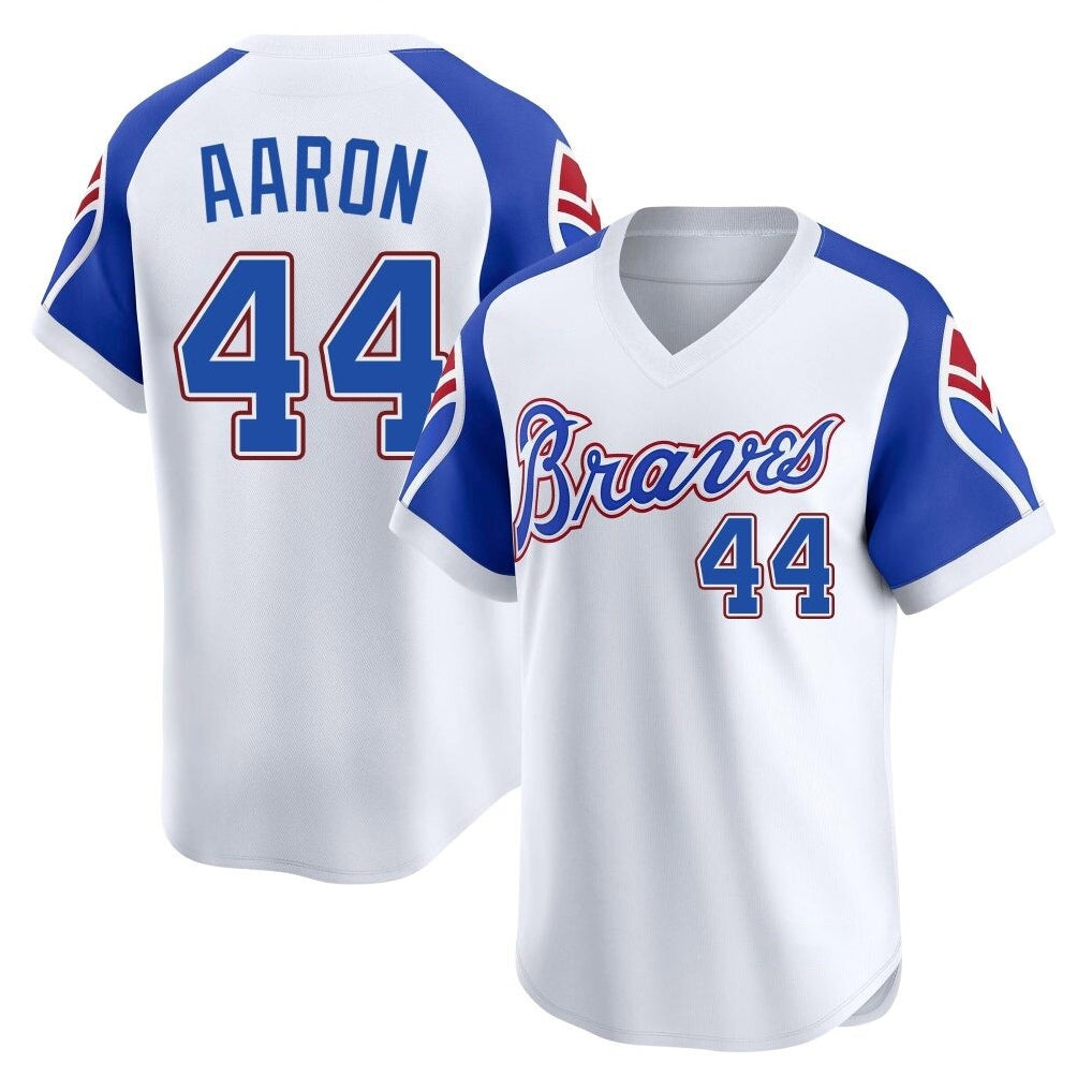 A.Braves #44 Hank Aaron Player White Throwback Cooperstown Collection T-shirt Game Ldoa Stitched Jerseys