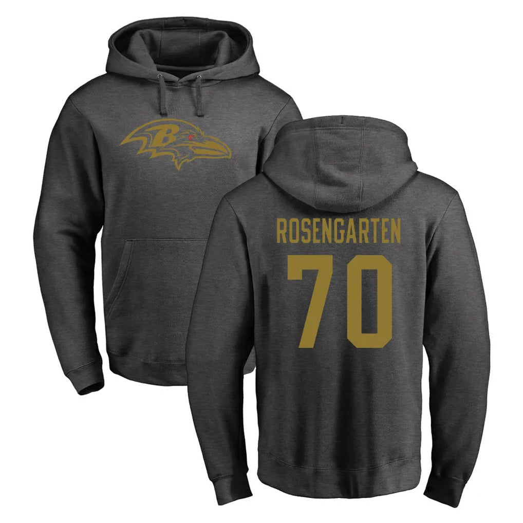B.Ravens #70 Roger Rosengarten Player Gray LOGO Pullover Hoodie Ldoa Stitched Jerseys