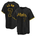 A.Braves #7 Ha-Seong Kim Player Black Snake Skin City Home Game Ldoa Stitched Jerseys