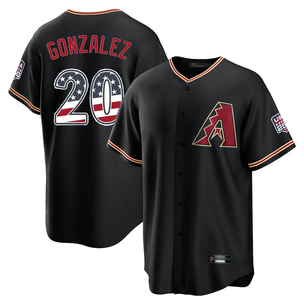 A.Diamondbacks #20 Luis Gonzalez Player Black USA 250 Fourth of July Game Home Ldoa Stitched Jerseys