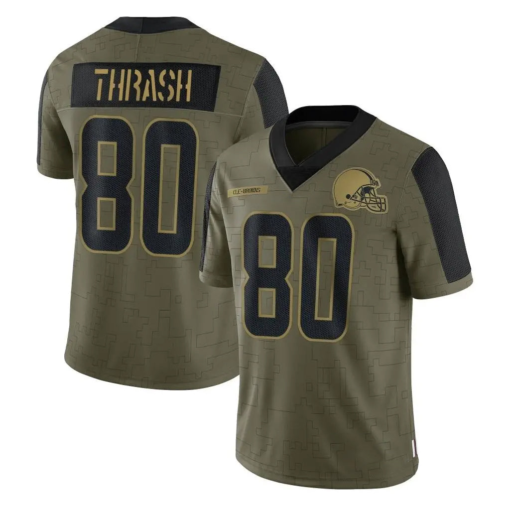 C.Browns #80 Jamari Thrash Player Olive Salute to Service Limited Home Game Ldoa Stitched Jerseys