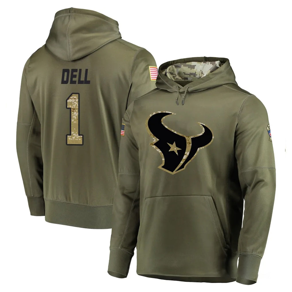 H.Texans #1 Tank Dell Player Olive Salute to Service Pullover Hoodies Home Game Ldoa Stitched Jerseys