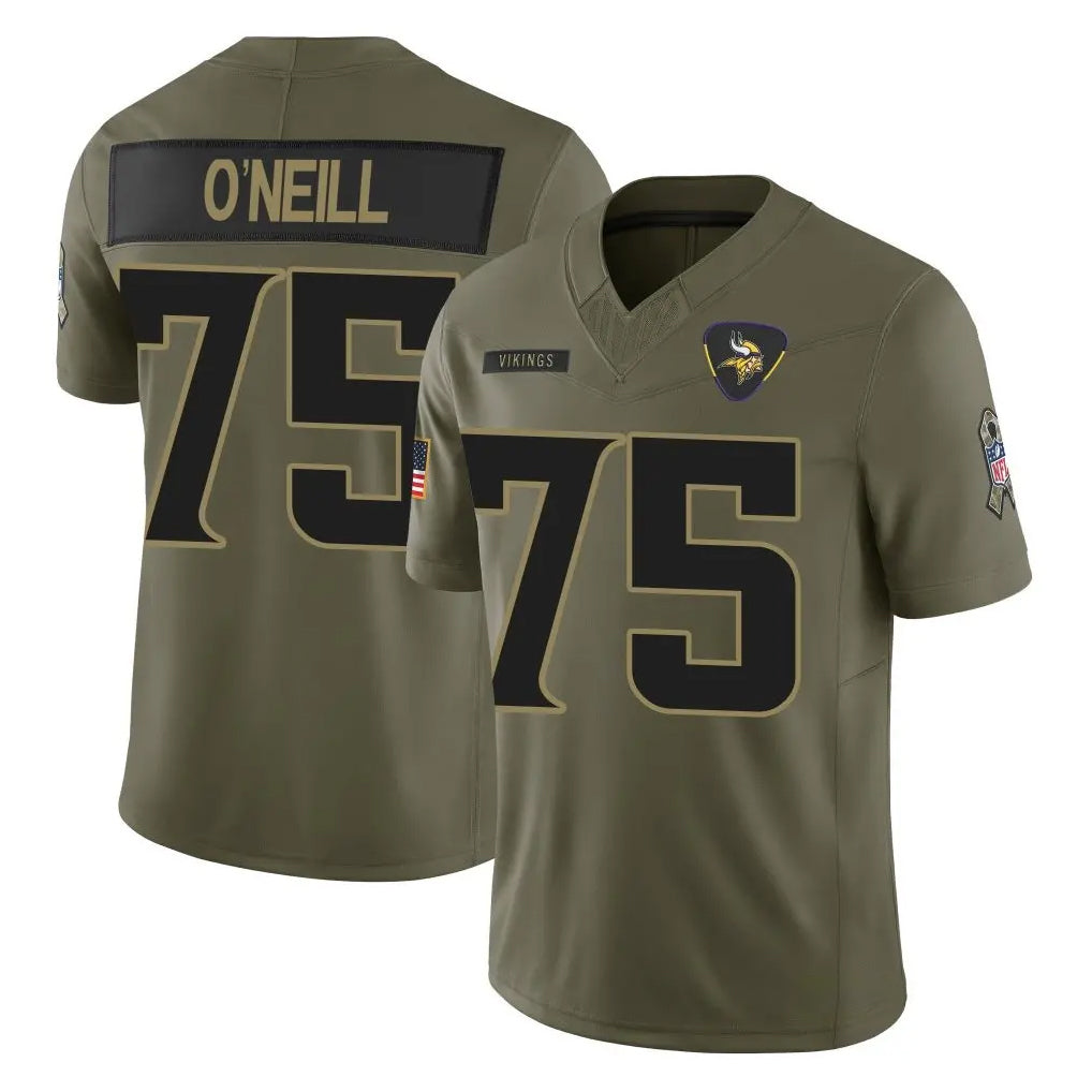 M.Vikings #75 Brian O'Neill Player Olive 2025 Salute To Service Limited Game Ldoa Stitched Jerseys