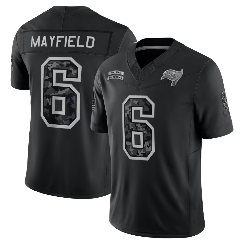 TB.Buccaneers #6 Baker Mayfield Player Black Limited 2026 Salute to Service Home Game Ldoa Stitched Jerseys