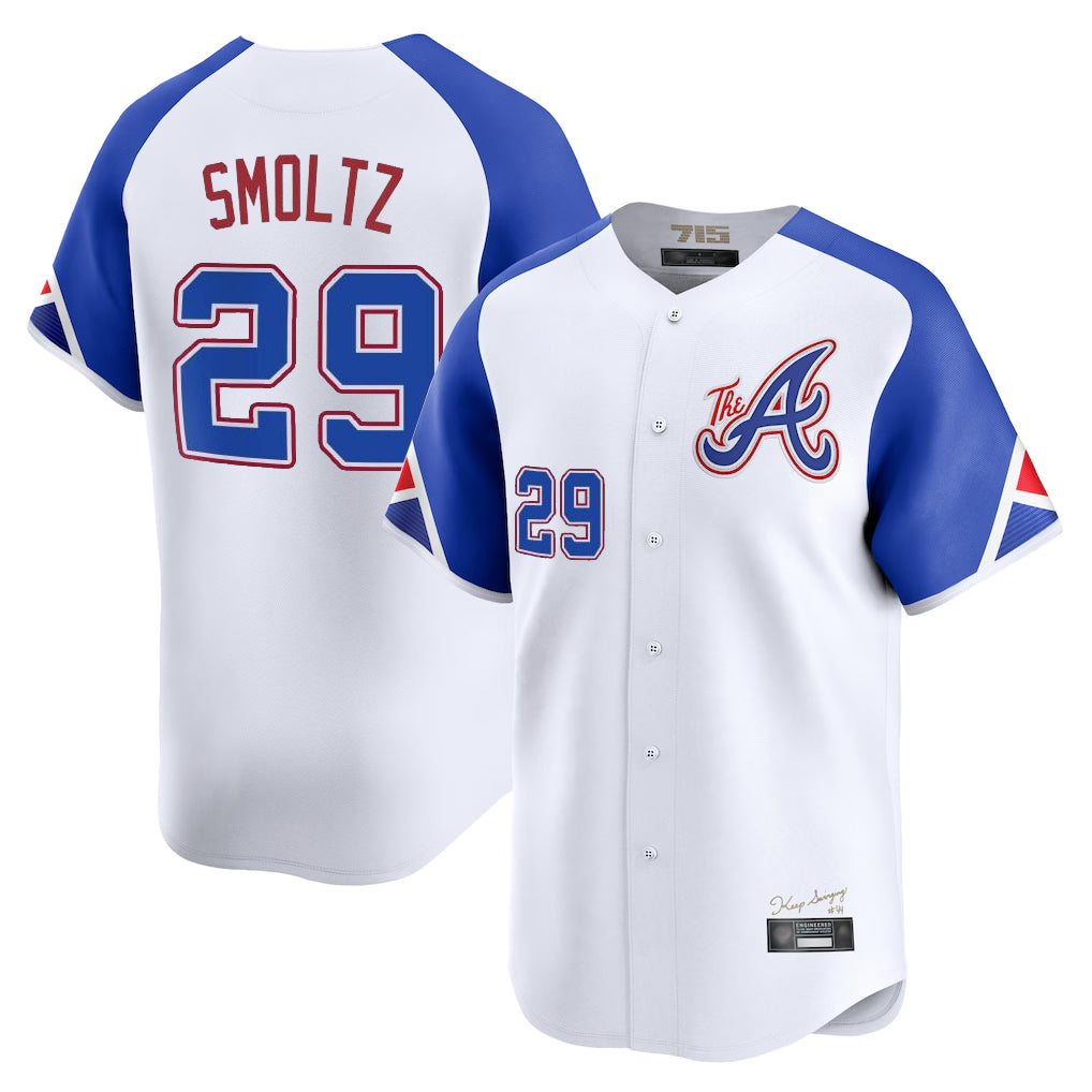 A.Braves #29 John Smoltz Player White City Connect Limited Home Game Ldoa Stitched Jerseys