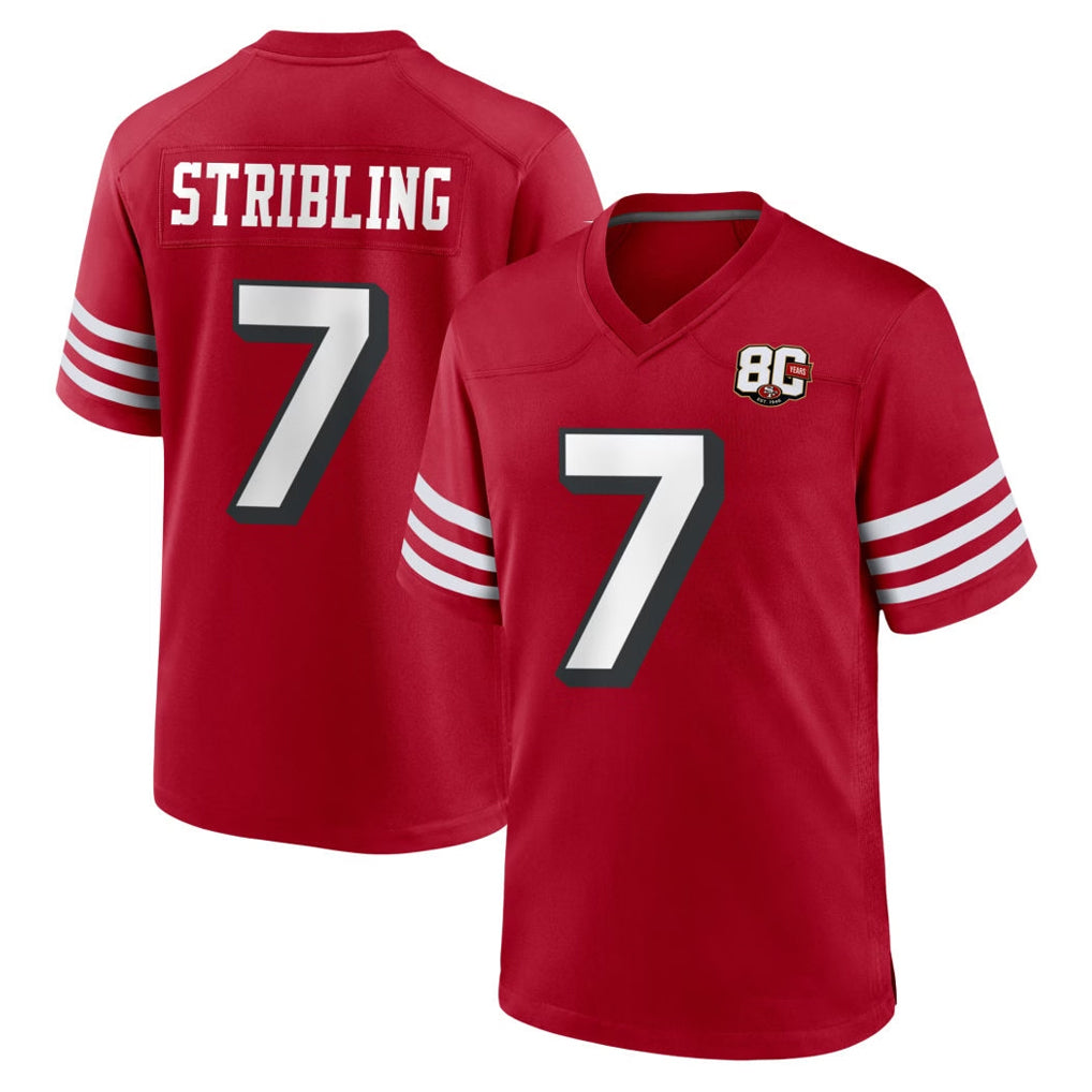 SF.49ers #7 De'Zhaun Stribling Player Red 80th Game Home Ldoa Stitched Jerseys