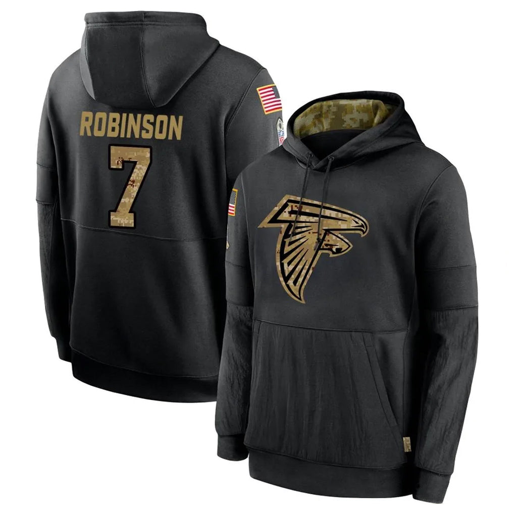 A.Falcons #7 Bijan Robinson Player Black Salute to Service Pullover Hoodies Ldoa Stitched Jerseys