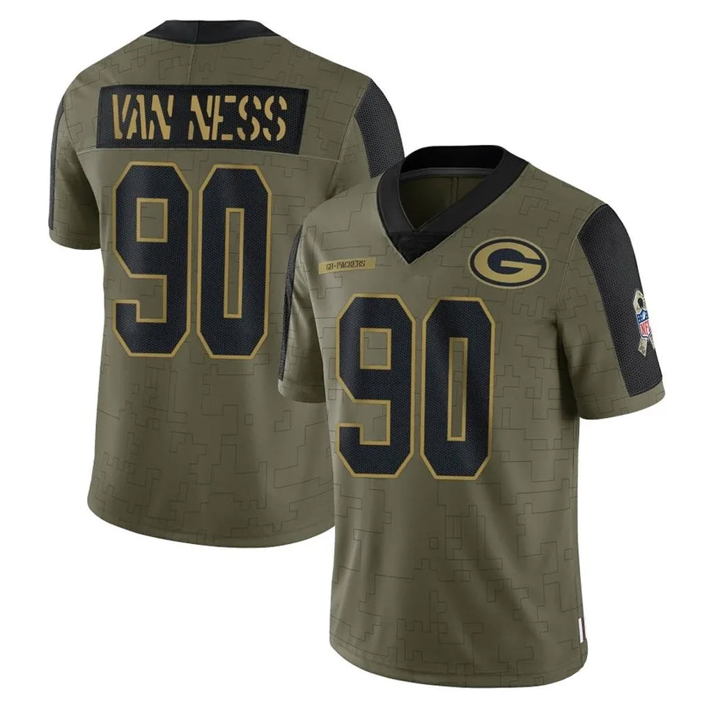 GB.Packers #90 Lukas Van Ness Player Olive Salute To Service Limited Game Ldoa Stitched Jerseys