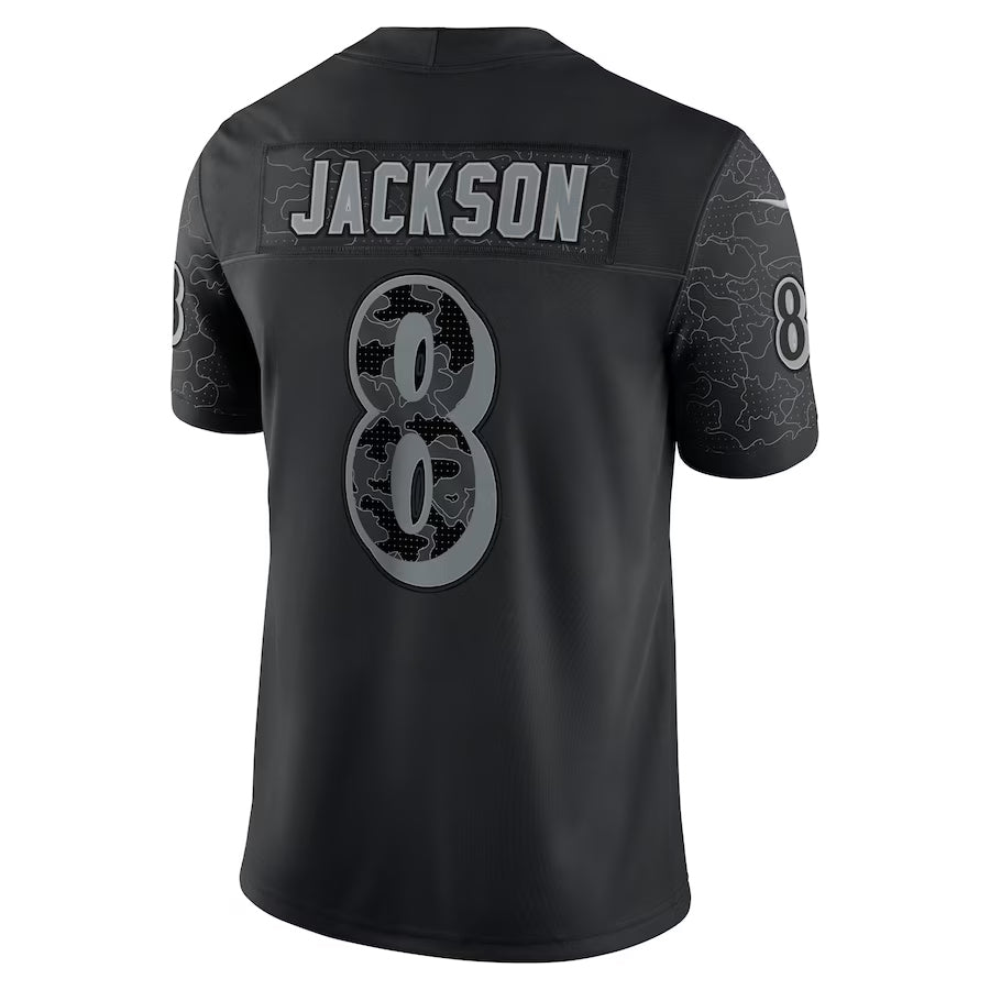 B.Ravens #8 Lamar Jackson Player Black REFLECTIVE Limited Ldoa Stitched Jerseys