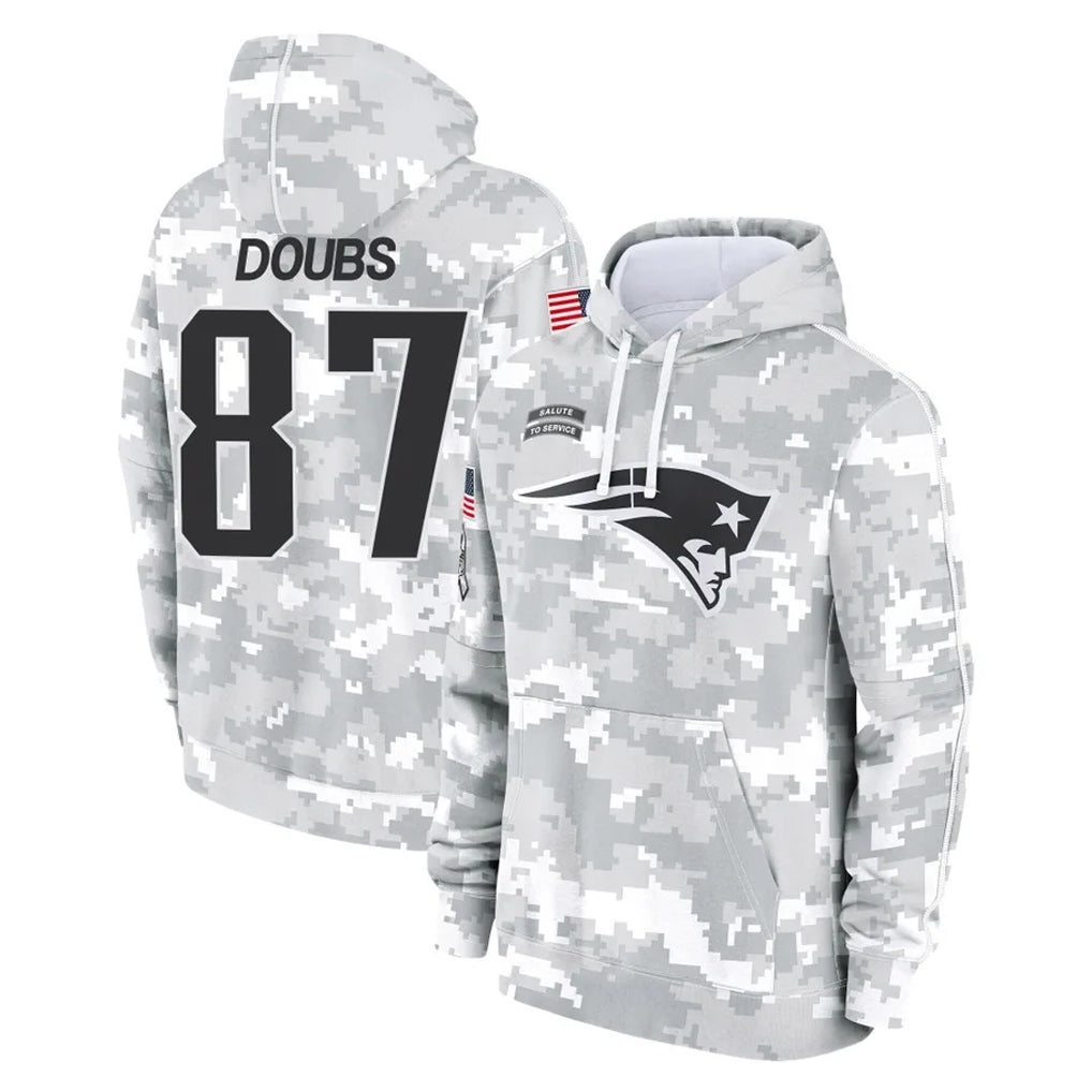 NE.Patriots #87 Romeo Doubs Player Arctic Camo Salute to Service Pullover Hoodies Limited Game Ldoa Stitched Jerseys