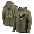 M.Dolphins #52 Patrick Paul Player Olive Salute to Service Pullover Hoodies Home Game Ldoa Stitched Jerseys