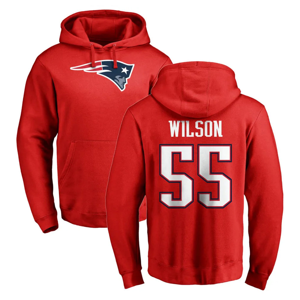 NE.Patriots #55 Jared Wilson Player Red LOGO Pullover Hoodies Home Game Ldoa Stitched Jerseys
