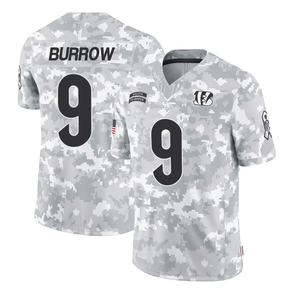 C.Bengals #9 Joe Burrow Player Arctic Camo Salute to Service Limited Ldoa Stitched Jerseys