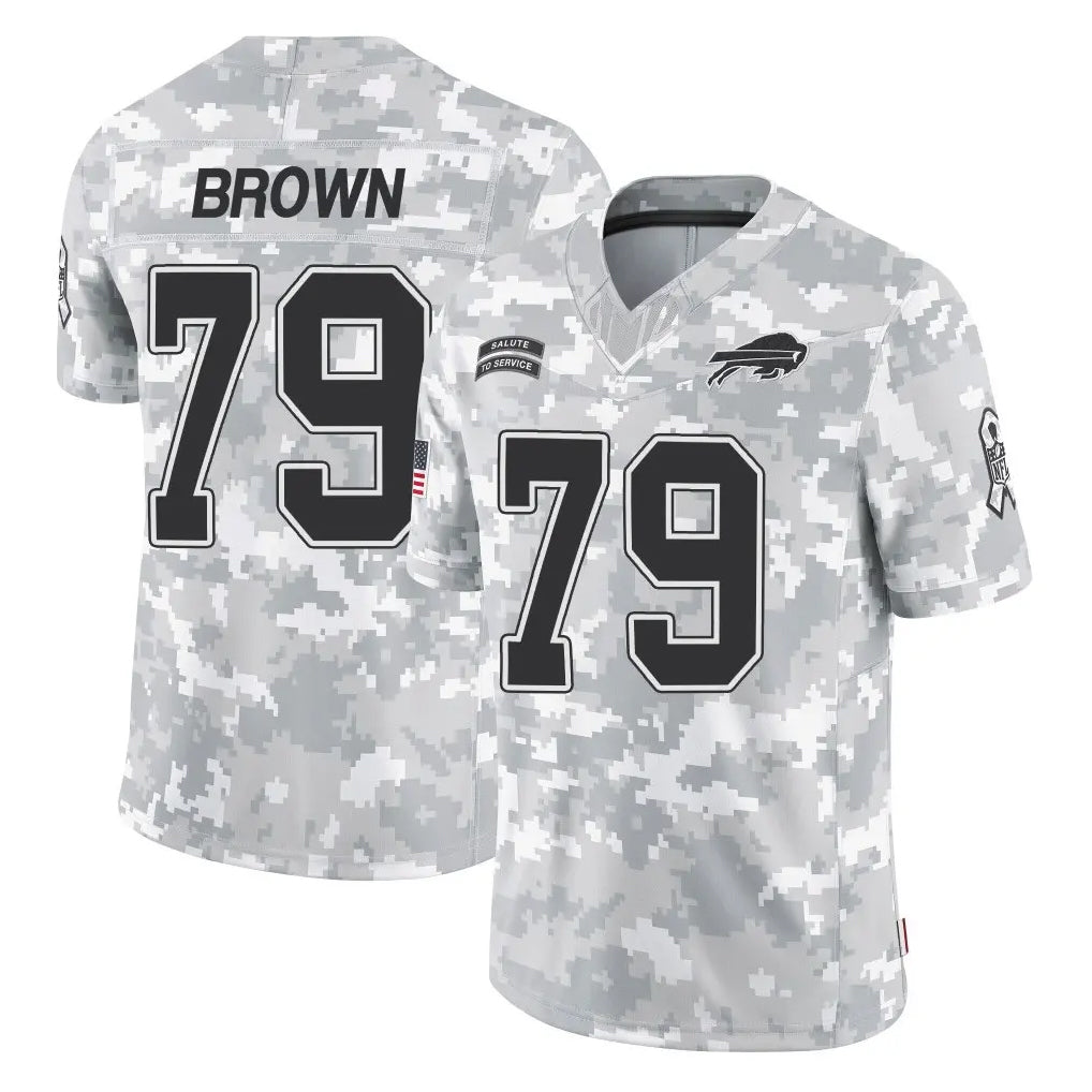B.Bills #79 Spencer Brown Player Arctic Camo Salute to Service Limited Game Ldoa Stitched Jerseys