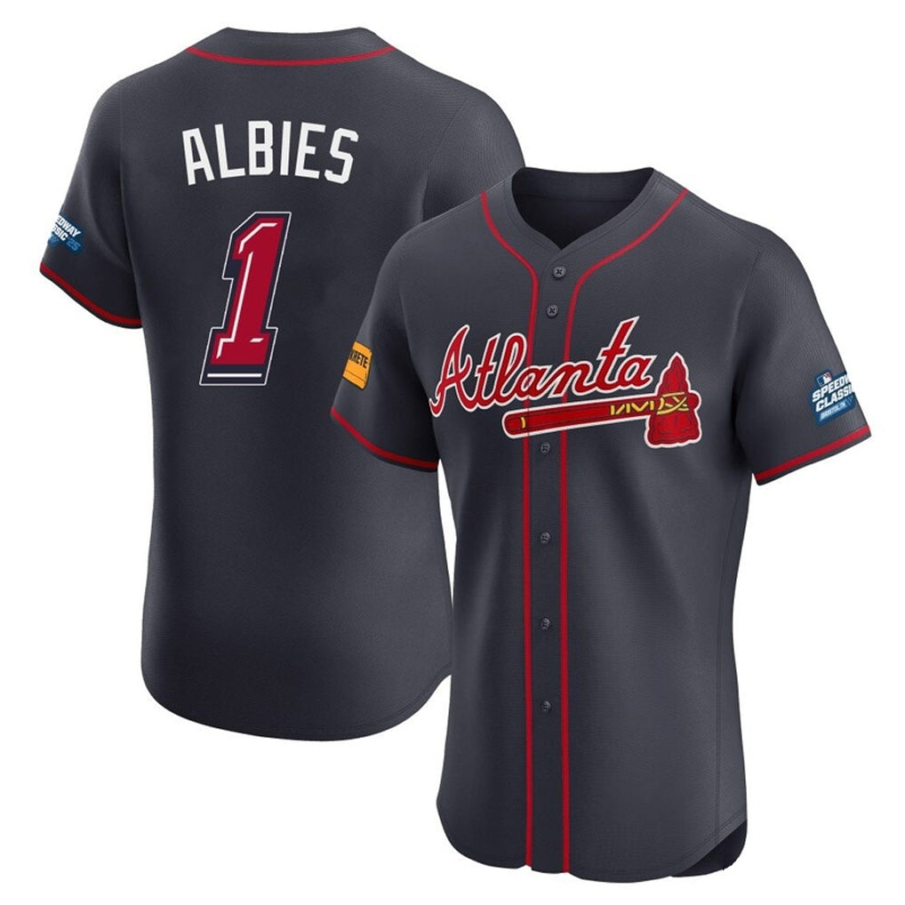 A.Braves #1 Ozzie Albies Player Navy 2025 Speedway Classic Limited Elite Home Game Ldoa Stitched Jerseys