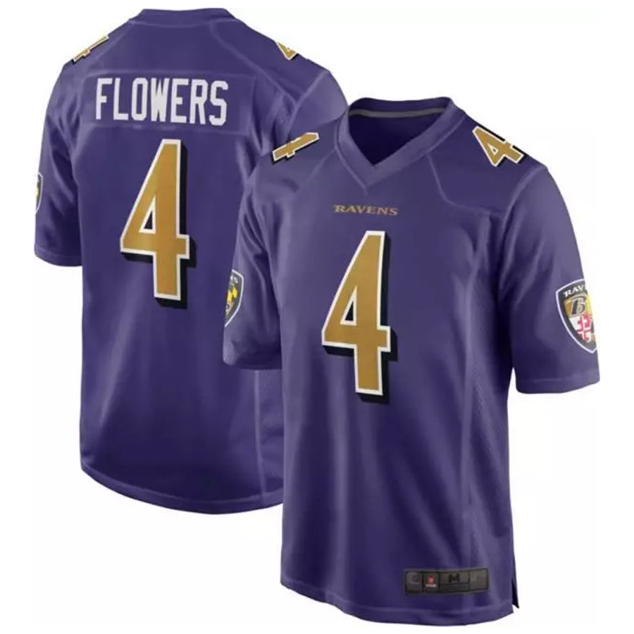 B.Ravens #4 Zay Flowers Player Purple Color Rush Home Game Ldoa Stitched Jerseys
