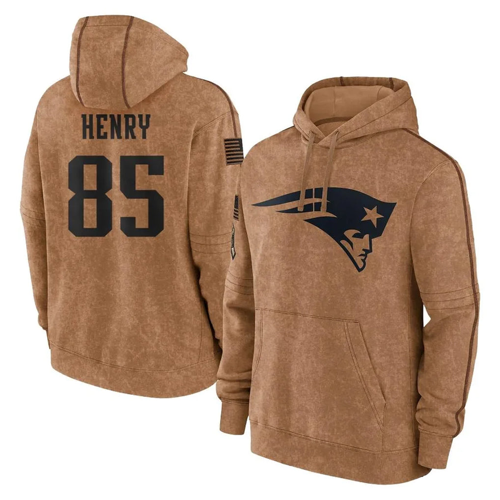 NE.Patriots #85 Hunter Henry Player Brown Salute to Service Pullover Hoodies Limited Game Ldoa Stitched Jerseys