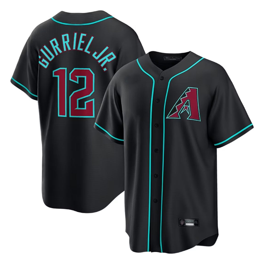 A.Diamondbacks #12 Lourdes Gurriel Jr Player Black Fashion Out Home Game Ldoa Stitched Jerseys