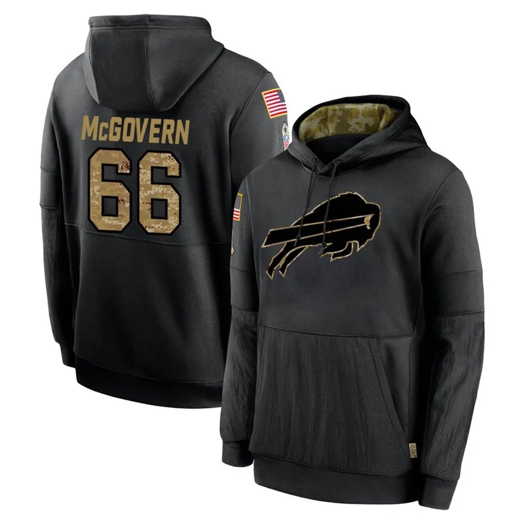 B.Bills #66 Connor McGovern Player Black Salute to Service Hoodies Stitched Jersey