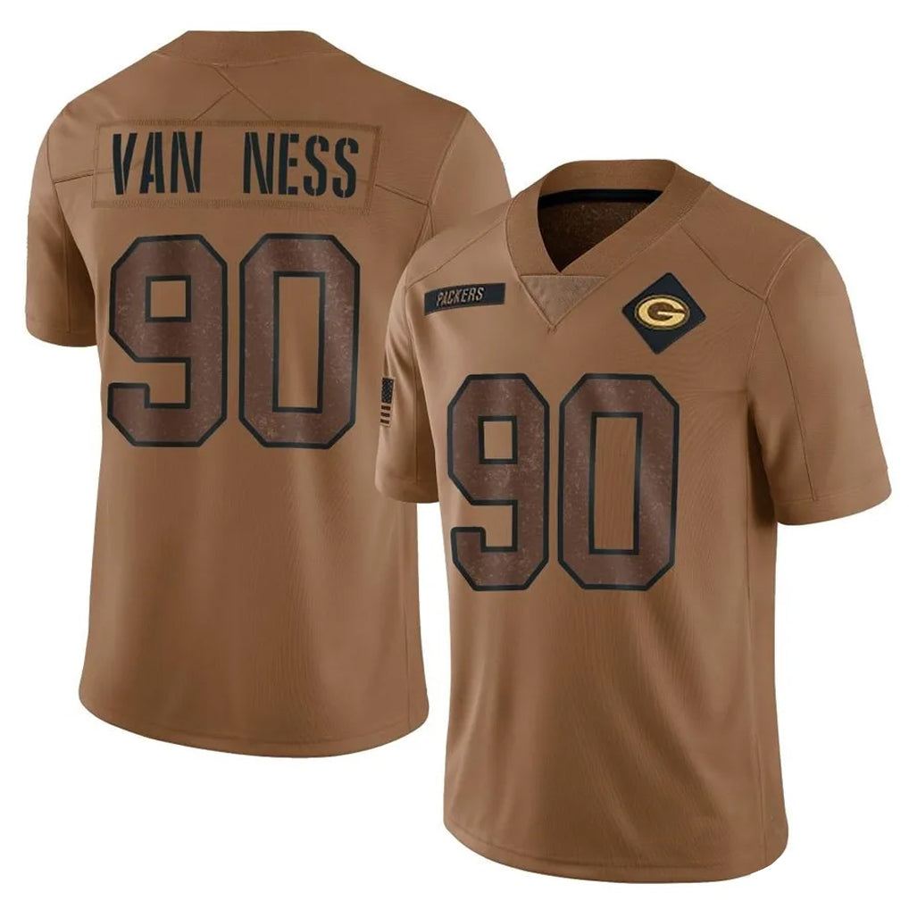 GB.Packers #90 Lukas Van Ness Player Brown Salute To Service Limited Ldoa Stitched Jerseys