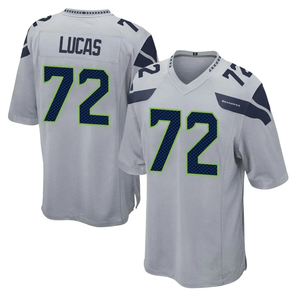 S.Seahawks #72 Abraham Lucas Player Gray Home Game Ldoa Stitched Jerseys