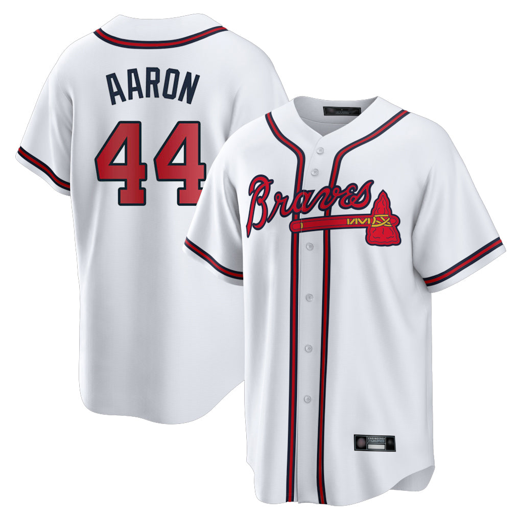 A.Braves #44 Hank Aaron Player White Home Game Ldoa Stitched Jerseys