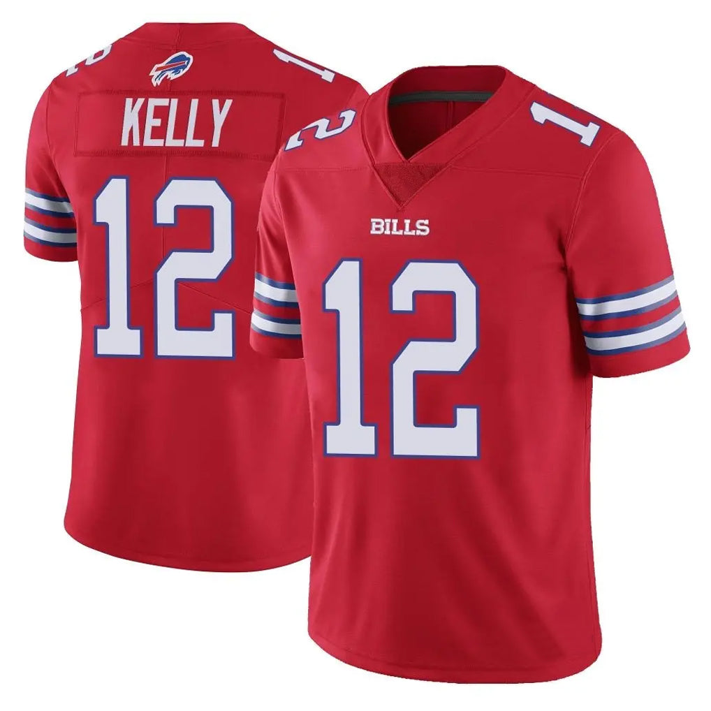 B.Bills #12 Jim Kelly Player Red Vapor Untouchable Limited Home Game Ldoa Stitched Jerseys