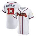 A.Braves #13 Ronald Acuna Jr Player White Gold Limited Elite Home Game Ldoa Stitched Jerseys