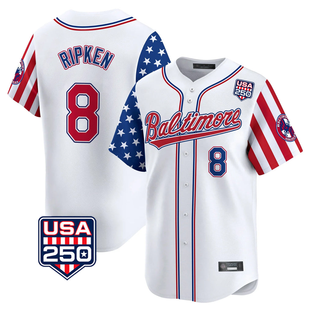 B.Orioles #8 Cal Ripken Player White USA 250 Independence Day Vapor Premier Limited Home Game Ldoa Stitched Jerseys
