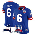 NY.Giants #6 Jaxson Dart Player Royal 100th Season & State Patch Vapor Limited Home Game Ldoa Stitched Jerseys