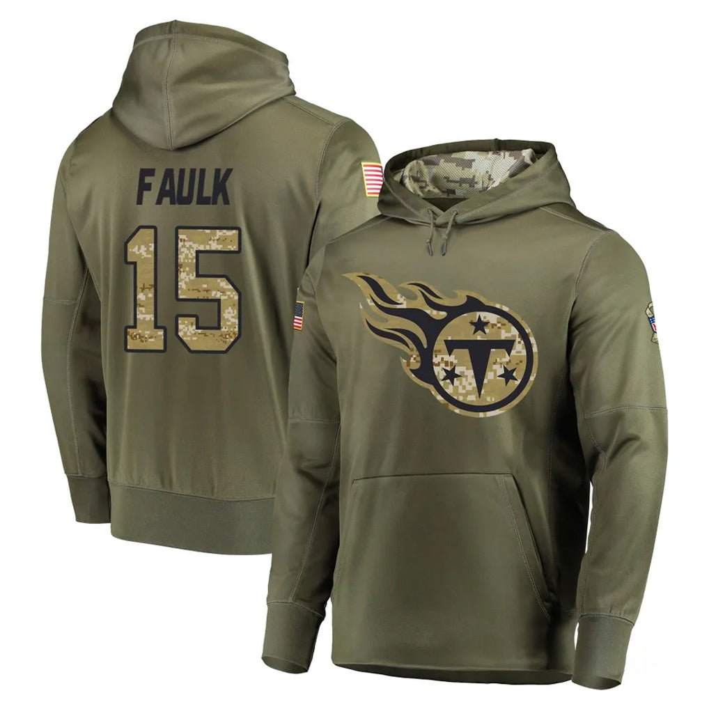 T.Titans #15 Keldric Faulk Player Olive Salute to Service Pullover Hoodies Home Game Ldoa Stitched Jerseys
