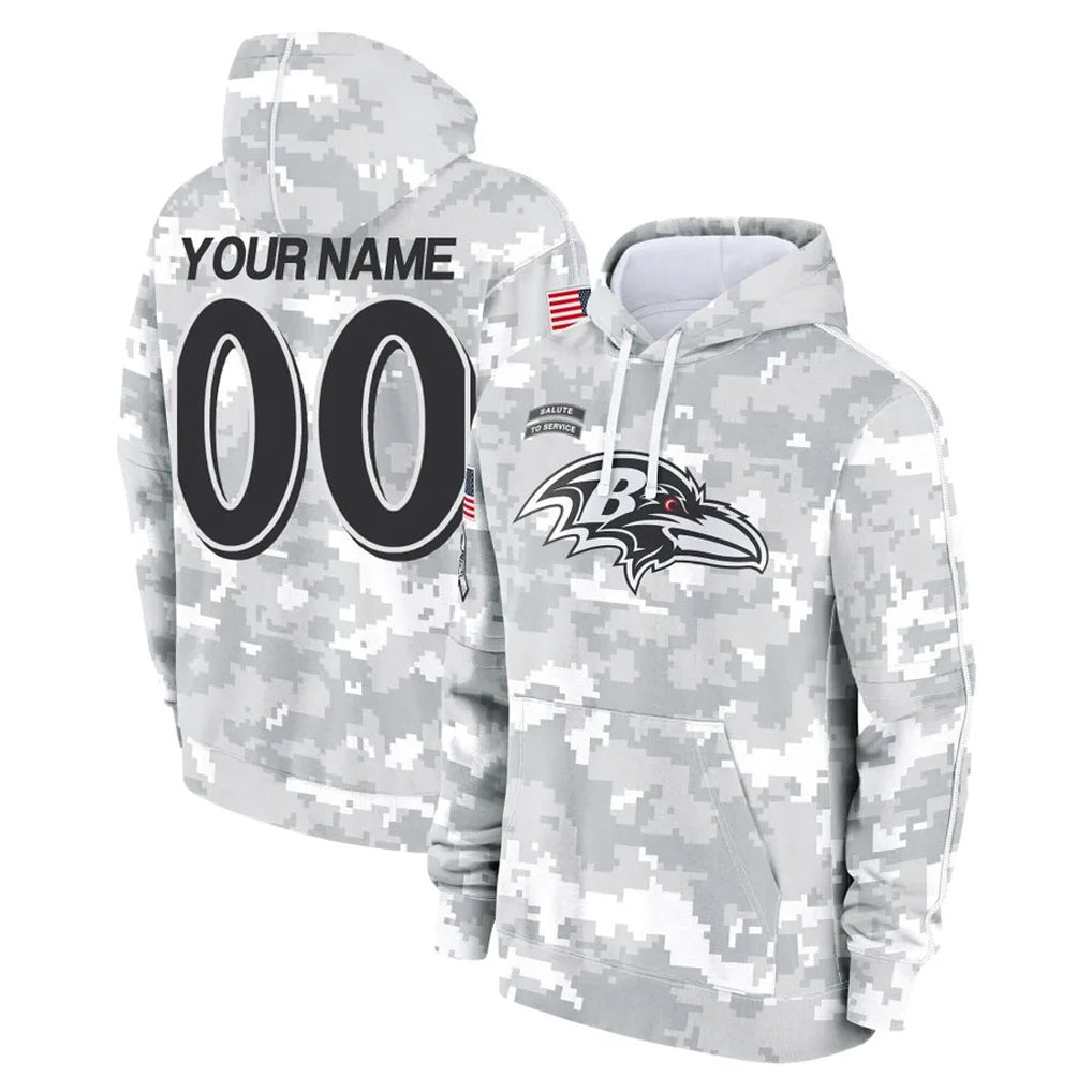 Custom B.Ravens Arctic Camo Salute To Service Hoodie Any Name & Numbers Ldoa Stitched Jerseys