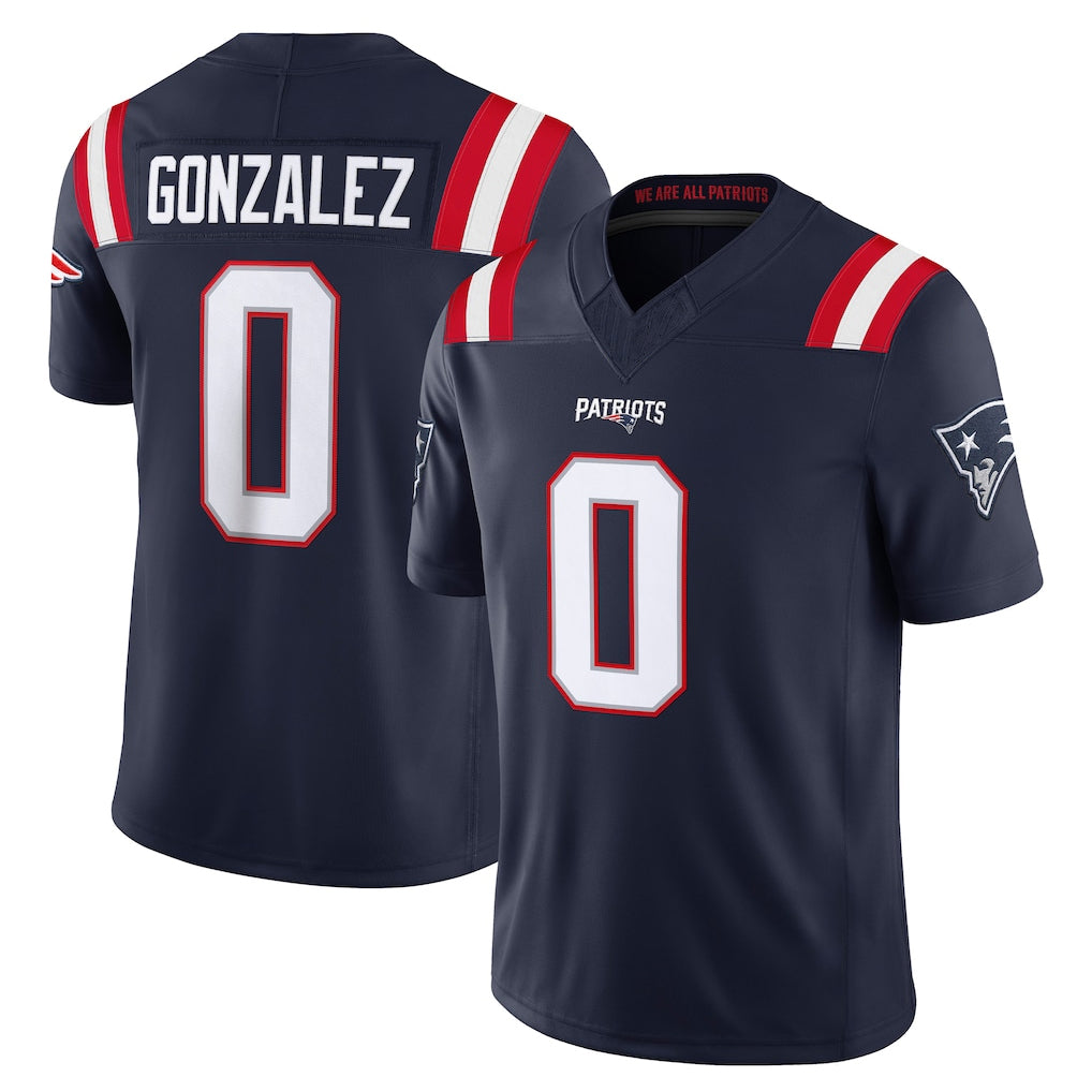 NE.Patriots #0 Christian Gonzalez Player Navy Limited Vapor F.U.S.E. Home Game Ldoa Stitched Jerseys