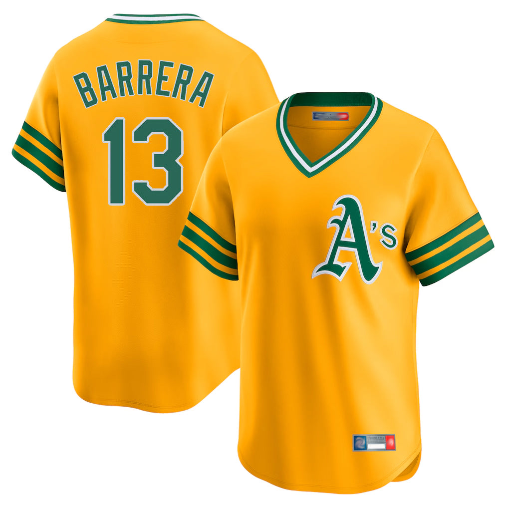 Athletics #13 Luis Barrera Player Gold Cooperstown Collection T-shirt Game Ldoa Stitched Jerseys
