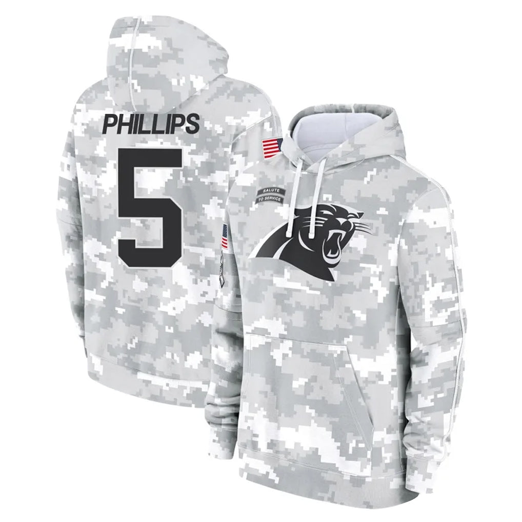 C.Panthers #5 Jaelan Phillips Player Arctic Camo Salute to Service Pullover Hoodies Limited Game Ldoa Stitched Jerseys