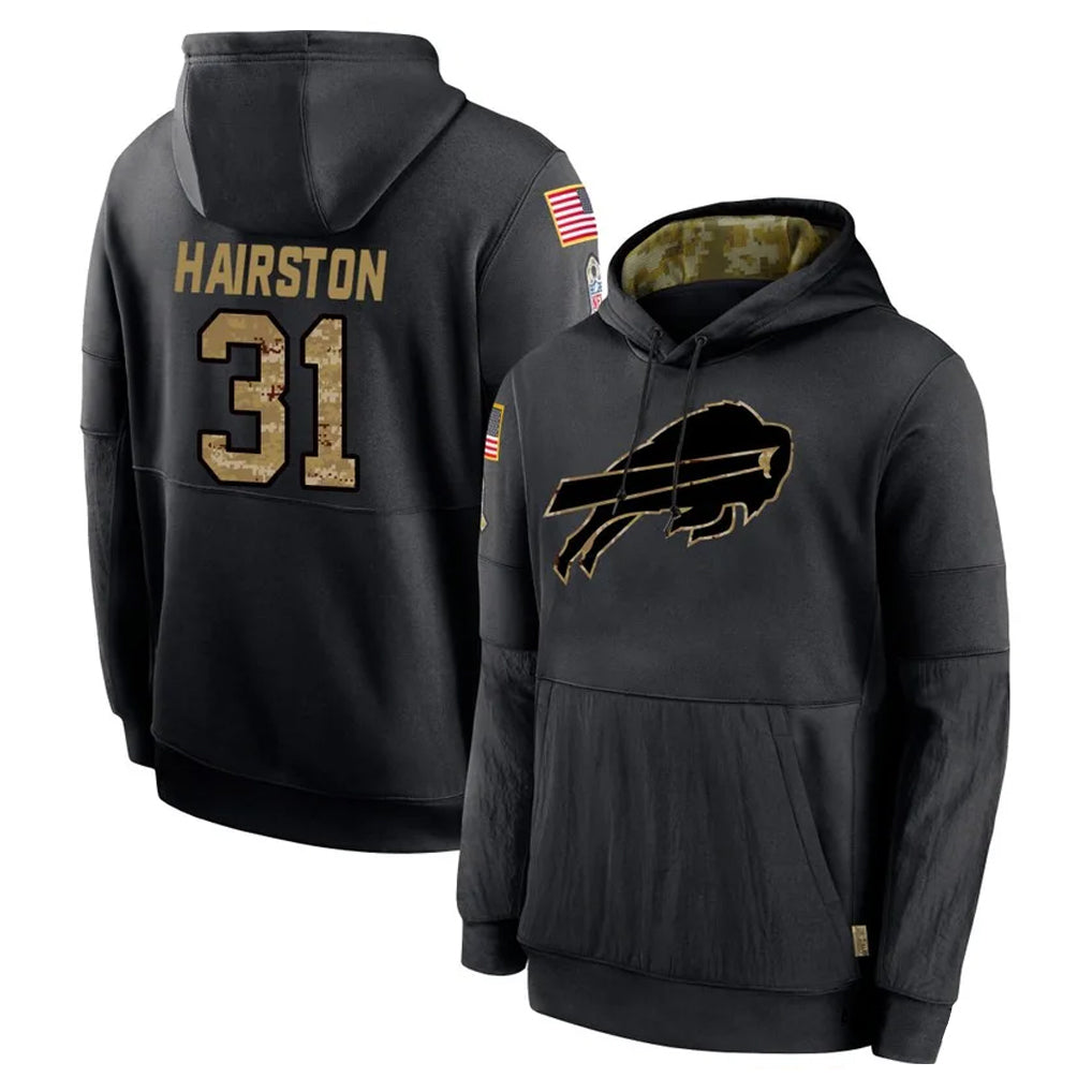 B.Bills #31 Maxwell Hairston Player Black Salute to Service Hoodies Hame Ldoa Stitched Jerseys
