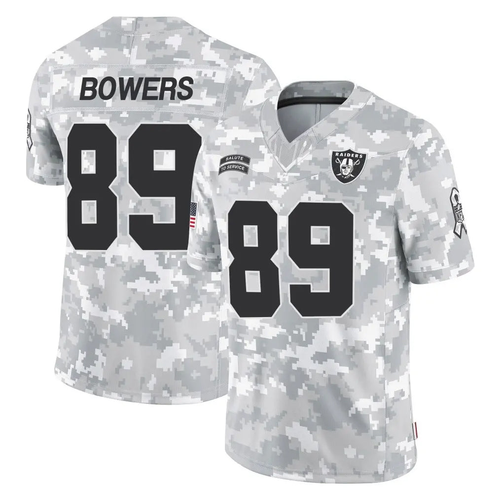 LV.Raiders #89 Brock Bowers Player Arctic Camo Salute To Service Limited Game Ldoa Stitched Jerseys