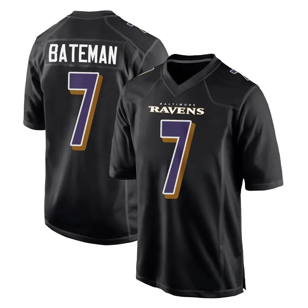 B.Ravens #7 Rashod Bateman Player Black Carbon Fashion Home Game Ldoa Stitched Jerseys